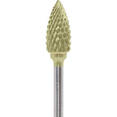 Made in USA - 1/4" Cut Diam, 0.0925" Shank Diam, Flame Head Diamond Cut Burr - Carbide, 1/2" LOC, 2" OAL - Americas Industrial Supply