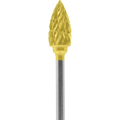 Made in USA - 1/4" Cut Diam, 0.0925" Shank Diam, Flame Head Double Cut Burr - Carbide, 1/2" LOC, 2" OAL - Americas Industrial Supply