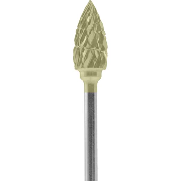 Made in USA - 1/4" Cut Diam, 0.0925" Shank Diam, Tree Head Chipbreaker Cut Burr - Carbide, 1/2" LOC, 2" OAL - Americas Industrial Supply