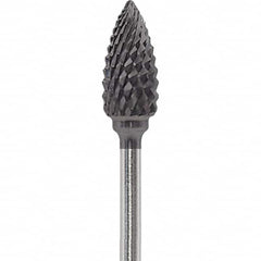 Made in USA - 1/4" Cut Diam, 0.0925" Shank Diam, Flame Head Diamond Cut Burr - Carbide, 1/2" LOC, 2" OAL - Americas Industrial Supply