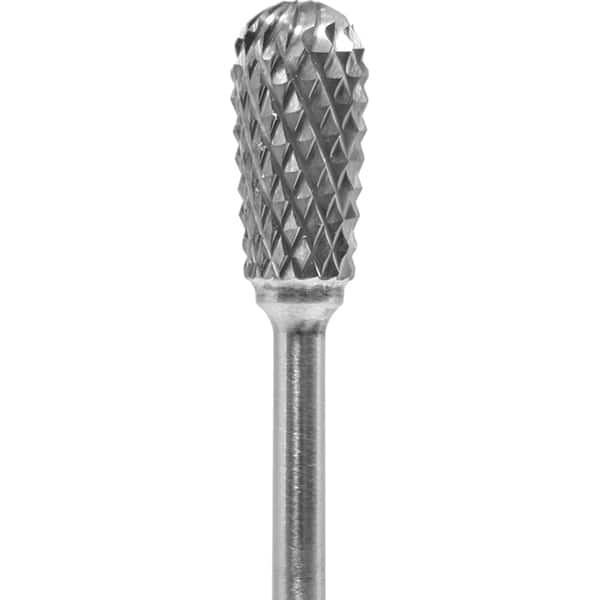 Made in USA - 1/4" Cut Diam, 0.0925" Shank Diam, Inverted Cone Head Diamond Cut Burr - Carbide, 1/2" LOC, 2" OAL - Americas Industrial Supply