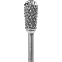 Made in USA - 1/4" Cut Diam, 0.0925" Shank Diam, Inverted Cone Head Diamond Cut Burr - Carbide, 1/2" LOC, 2" OAL - Americas Industrial Supply
