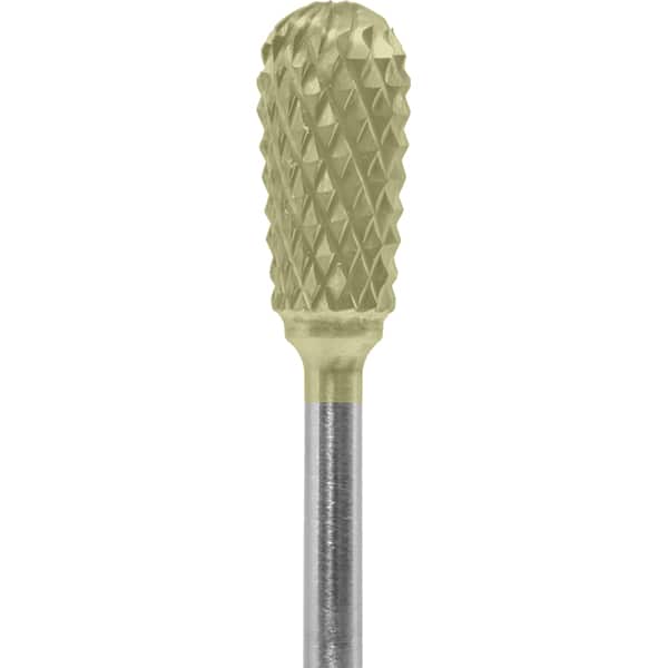 Made in USA - 1/4" Cut Diam, 0.0925" Shank Diam, Inverted Cone Head Diamond Cut Burr - Carbide, 1/2" LOC, 2" OAL - Americas Industrial Supply