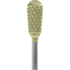 Made in USA - 1/4" Cut Diam, 0.0925" Shank Diam, Inverted Cone Head Diamond Cut Burr - Carbide, 1/2" LOC, 2" OAL - Americas Industrial Supply