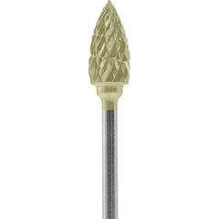 Made in USA - 1/4" Cut Diam, 0.0925" Shank Diam, Flame Head Double Cut Burr - Carbide, 1/2" LOC, 2" OAL - Americas Industrial Supply