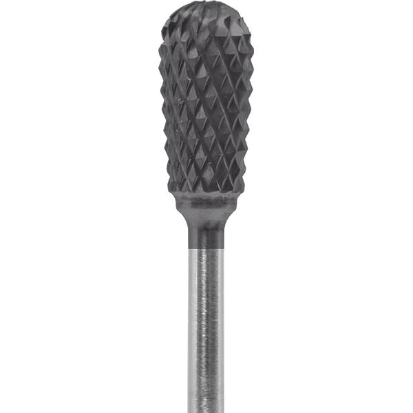 Made in USA - 1/4" Cut Diam, 0.0925" Shank Diam, Inverted Cone Head Diamond Cut Burr - Carbide, 1/2" LOC, 2" OAL - Americas Industrial Supply