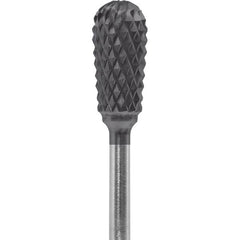 Made in USA - 1/4" Cut Diam, 0.0925" Shank Diam, Inverted Cone Head Diamond Cut Burr - Carbide, 1/2" LOC, 2" OAL - Americas Industrial Supply