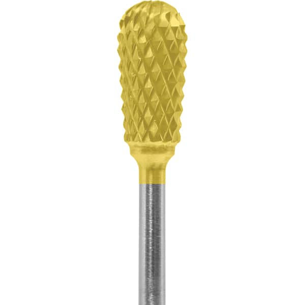 Made in USA - 1/4" Cut Diam, 0.0925" Shank Diam, Inverted Cone Head Diamond Cut Burr - Carbide, 1/2" LOC, 2" OAL - Americas Industrial Supply