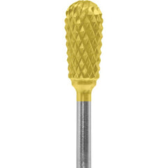 Made in USA - 1/4" Cut Diam, 0.0925" Shank Diam, Inverted Cone Head Diamond Cut Burr - Carbide, 1/2" LOC, 2" OAL - Americas Industrial Supply