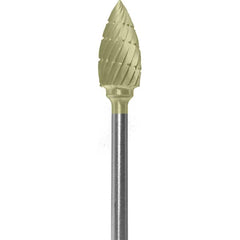 Made in USA - 1/4" Cut Diam, 0.0925" Shank Diam, Flame Head Chipbreaker Cut Burr - Carbide, 1/2" LOC, 2" OAL - Americas Industrial Supply