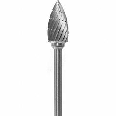 Made in USA - 1/4" Cut Diam, 0.0925" Shank Diam, Flame Head Chipbreaker Cut Burr - Carbide, 1/2" LOC, 2" OAL - Americas Industrial Supply