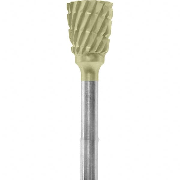 Made in USA - 1/4" Cut Diam, 0.0925" Shank Diam, Inverted Cone Head Chipbreaker Cut Burr - Carbide, 1/4" LOC, 1-3/4" OAL - Americas Industrial Supply