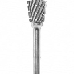 Made in USA - 1/4" Cut Diam, 0.0925" Shank Diam, Inverted Cone Head Chipbreaker Cut Burr - Carbide, 1/4" LOC, 1-3/4" OAL - Americas Industrial Supply