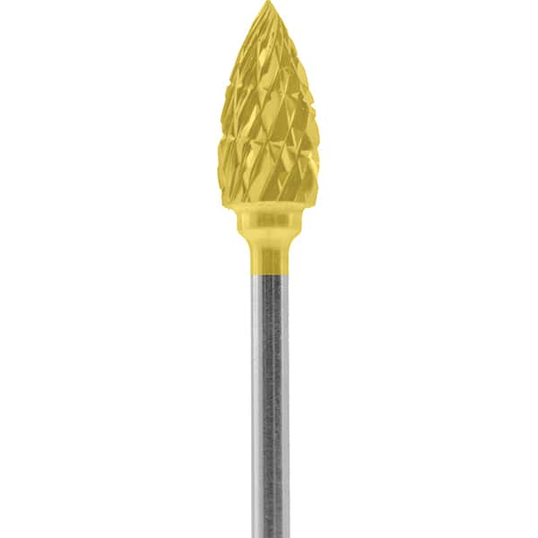 Made in USA - 1/4" Cut Diam, 0.0925" Shank Diam, Tree Head Chipbreaker Cut Burr - Carbide, 1/2" LOC, 2" OAL - Americas Industrial Supply