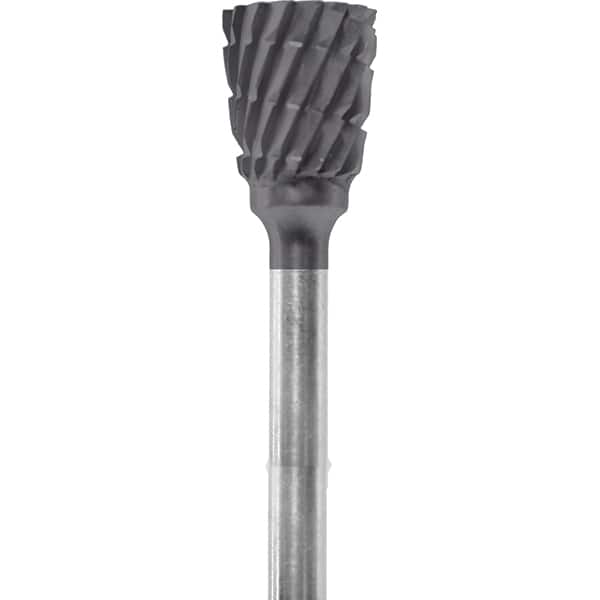 Made in USA - 1/4" Cut Diam, 0.0925" Shank Diam, Inverted Cone Head Chipbreaker Cut Burr - Carbide, 1/4" LOC, 1-3/4" OAL - Americas Industrial Supply