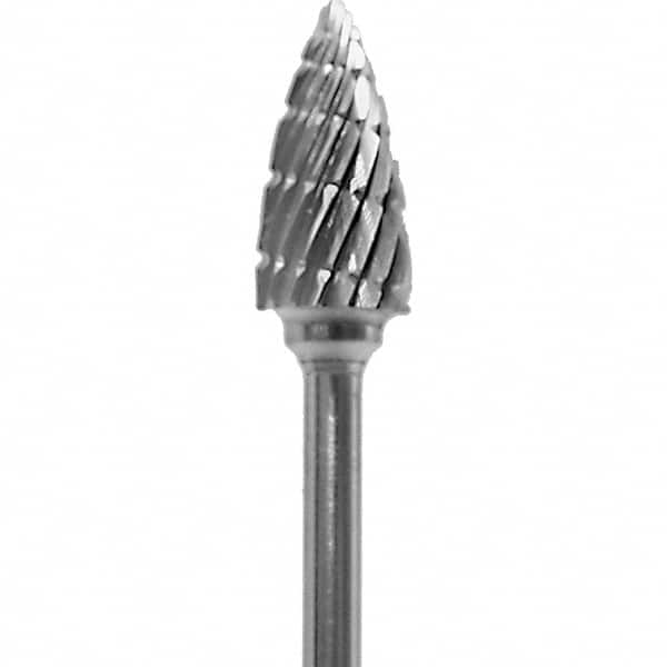 Made in USA - 1/4" Cut Diam, 0.0925" Shank Diam, Tree Head Double Cut Burr - Carbide, 1/2" LOC, 2" OAL - Americas Industrial Supply