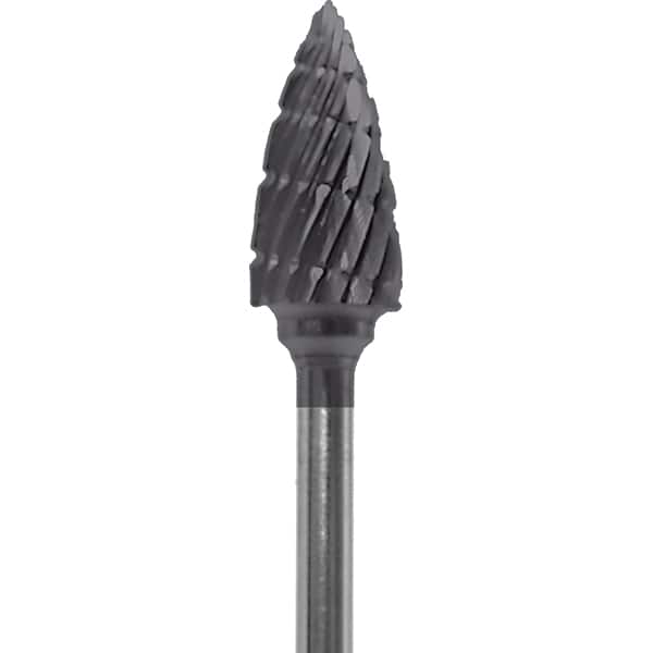 Made in USA - 1/4" Cut Diam, 0.0925" Shank Diam, Tree Head Double Cut Burr - Carbide, 1/2" LOC, 2" OAL - Americas Industrial Supply