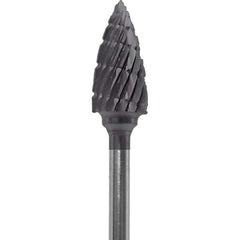 Made in USA - 1/4" Cut Diam, 0.0925" Shank Diam, Tree Head Double Cut Burr - Carbide, 1/2" LOC, 2" OAL - Americas Industrial Supply