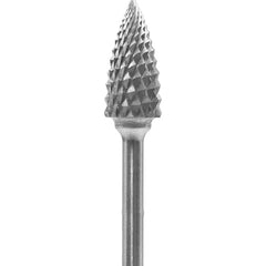 Made in USA - 1/4" Cut Diam, 0.0925" Shank Diam, Tree Head Diamond Cut Burr - Carbide, 1/2" LOC, 2" OAL - Americas Industrial Supply