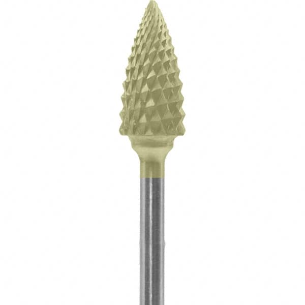 Made in USA - 1/4" Cut Diam, 0.0925" Shank Diam, Tree Head Diamond Cut Burr - Carbide, 1/2" LOC, 2" OAL - Americas Industrial Supply