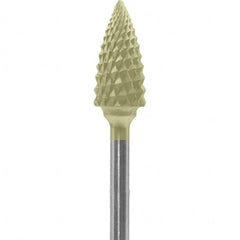 Made in USA - 1/4" Cut Diam, 0.0925" Shank Diam, Tree Head Diamond Cut Burr - Carbide, 1/2" LOC, 2" OAL - Americas Industrial Supply