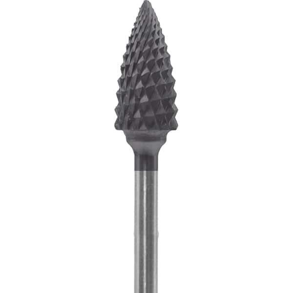 Made in USA - 1/4" Cut Diam, 0.0925" Shank Diam, Tree Head Diamond Cut Burr - Carbide, 1/2" LOC, 2" OAL - Americas Industrial Supply