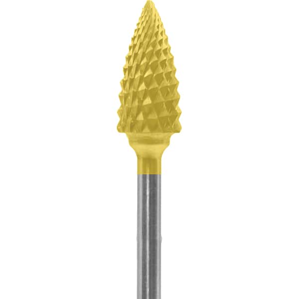 Made in USA - 1/4" Cut Diam, 0.0925" Shank Diam, Tree Head Diamond Cut Burr - Carbide, 1/2" LOC, 2" OAL - Americas Industrial Supply