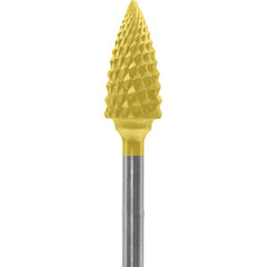 Made in USA - 1/4" Cut Diam, 0.0925" Shank Diam, Tree Head Diamond Cut Burr - Carbide, 1/2" LOC, 2" OAL - Americas Industrial Supply