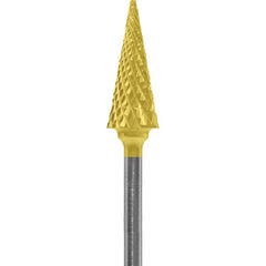 Made in USA - 1/4" Cut Diam, 0.0925" Shank Diam, Cone Head Diamond Cut Burr - Carbide, 5/8" LOC, 2" OAL - Americas Industrial Supply