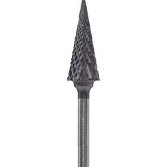 Made in USA - 1/4" Cut Diam, 0.0925" Shank Diam, Cone Head Diamond Cut Burr - Carbide, 5/8" LOC, 2" OAL - Americas Industrial Supply