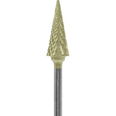 Made in USA - 1/4" Cut Diam, 0.0925" Shank Diam, Cone Head Diamond Cut Burr - Carbide, 5/8" LOC, 2" OAL - Americas Industrial Supply