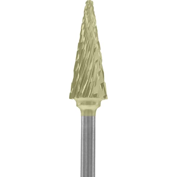 Made in USA - 1/4" Cut Diam, 0.0925" Shank Diam, Cone Head Double Cut Burr - Carbide, 5/8" LOC, 2" OAL - Americas Industrial Supply