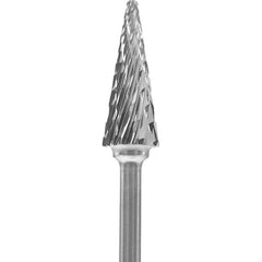 Made in USA - 1/4" Cut Diam, 0.0925" Shank Diam, Cone Head Double Cut Burr - Carbide, 5/8" LOC, 2" OAL - Americas Industrial Supply