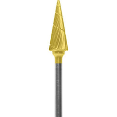 Made in USA - 1/4" Cut Diam, 0.0925" Shank Diam, Cone Head Chipbreaker Cut Burr - Carbide, 5/8" LOC, 2" OAL - Americas Industrial Supply