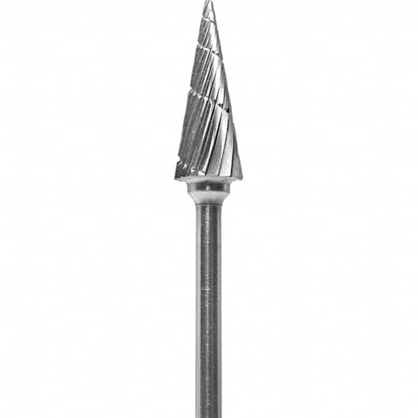 Made in USA - 1/4" Cut Diam, 0.0925" Shank Diam, Cone Head Chipbreaker Cut Burr - Carbide, 5/8" LOC, 2" OAL - Americas Industrial Supply