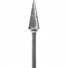 Made in USA - 1/4" Cut Diam, 0.0925" Shank Diam, Cone Head Chipbreaker Cut Burr - Carbide, 5/8" LOC, 2" OAL - Americas Industrial Supply
