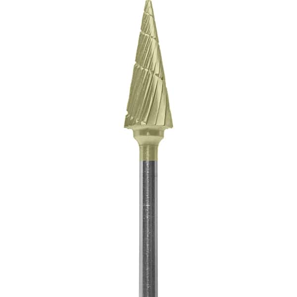 Made in USA - 1/4" Cut Diam, 0.0925" Shank Diam, Cone Head Chipbreaker Cut Burr - Carbide, 5/8" LOC, 2" OAL - Americas Industrial Supply