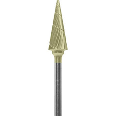 Made in USA - 1/4" Cut Diam, 0.0925" Shank Diam, Cone Head Chipbreaker Cut Burr - Carbide, 5/8" LOC, 2" OAL - Americas Industrial Supply