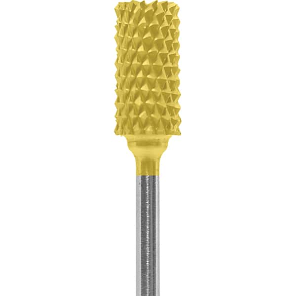 Made in USA - 1/4" Cut Diam, 0.0925" Shank Diam, Cylinder Head Diamond Cut Burr - Carbide, 1/2" LOC, 2" OAL - Americas Industrial Supply