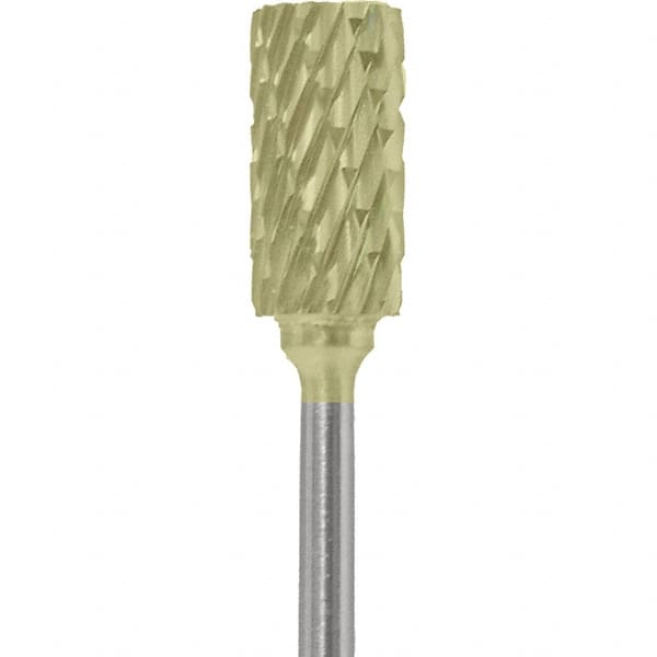 Made in USA - 1/4" Cut Diam, 0.0925" Shank Diam, Cylinder Head Double Cut Burr - Carbide, 1/2" LOC, 2" OAL - Americas Industrial Supply