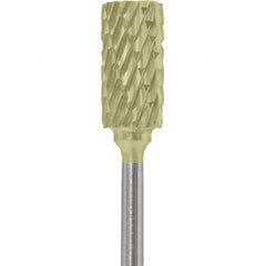 Made in USA - 1/4" Cut Diam, 0.0925" Shank Diam, Cylinder Head Double Cut Burr - Carbide, 1/2" LOC, 2" OAL - Americas Industrial Supply