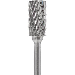 Made in USA - 1/4" Cut Diam, 0.0925" Shank Diam, Cylinder Head Double Cut Burr - Carbide, 1/2" LOC, 2" OAL - Americas Industrial Supply