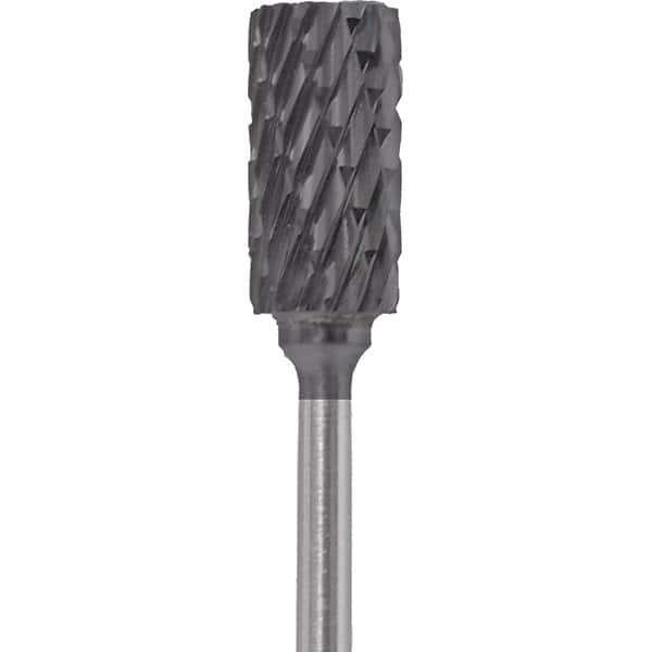 Made in USA - 1/4" Cut Diam, 0.0925" Shank Diam, Cylinder Head Double Cut Burr - Carbide, 1/2" LOC, 2" OAL - Americas Industrial Supply