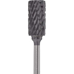 Made in USA - 1/4" Cut Diam, 0.0925" Shank Diam, Cylinder Head Double Cut Burr - Carbide, 1/2" LOC, 2" OAL - Americas Industrial Supply