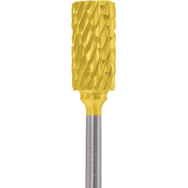 Made in USA - 1/4" Cut Diam, 0.0925" Shank Diam, Cylinder Head Double Cut Burr - Carbide, 1/2" LOC, 2" OAL - Americas Industrial Supply