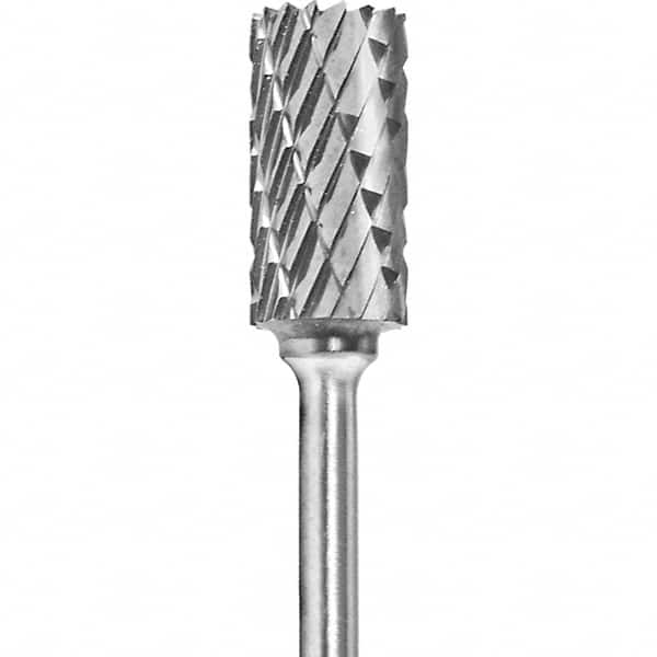 Made in USA - 1/4" Cut Diam, 0.0925" Shank Diam, Cylinder Head Double Cut Burr - Carbide, 1/2" LOC, 2" OAL - Americas Industrial Supply