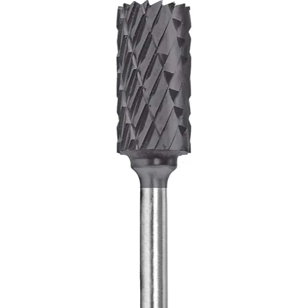 Made in USA - 1/4" Cut Diam, 0.0925" Shank Diam, Cylinder Head Double Cut Burr - Carbide, 1/2" LOC, 2" OAL - Americas Industrial Supply