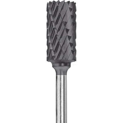 Made in USA - 1/4" Cut Diam, 0.0925" Shank Diam, Cylinder Head Double Cut Burr - Carbide, 1/2" LOC, 2" OAL - Americas Industrial Supply