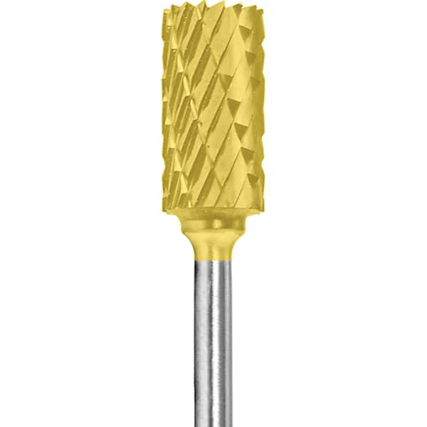 Made in USA - 1/4" Cut Diam, 0.0925" Shank Diam, Cylinder Head Double Cut Burr - Carbide, 1/2" LOC, 2" OAL - Americas Industrial Supply