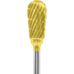 Made in USA - 1/4" Cut Diam, 0.0925" Shank Diam, Inverted Cone Head Chipbreaker Cut Burr - Carbide, 1/2" LOC, 2" OAL - Americas Industrial Supply